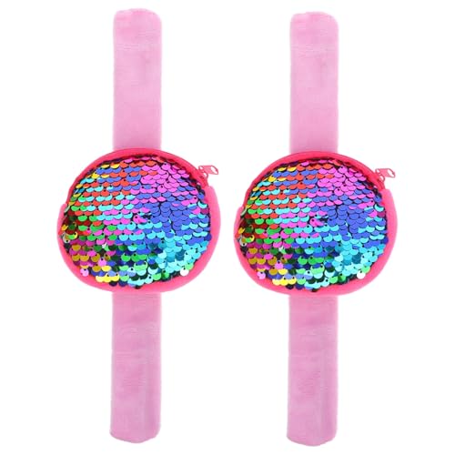 BESTonZON 2 Stück Slap Armband mit Münzbörse Pailletten Klatscharmbänder Leichtes Bequemes Wrist Bracelet für Partys und Alltag Niedliches Coin Bag für Mädchen und Jungen von BESTonZON