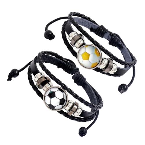 BESTonZON 2 Stück Teiliges Lederarmband mit Perlen Stylisches Fußball Fans Armband in und Gelb Weiß Modisches Herren Schmuck für Fußballliebhaber von BESTonZON