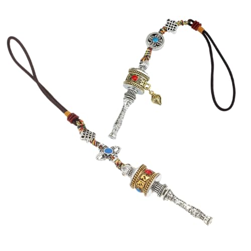 BESTonZON 2 Stück Tibetischer Buddhistischer Om Gebetsmühlen Anhänger mit Vajra Schutzsymbol Feng Shui Auto Spiegel Amulett Spiritueller Schlüsselanhänger für Männer und Frauen von BESTonZON