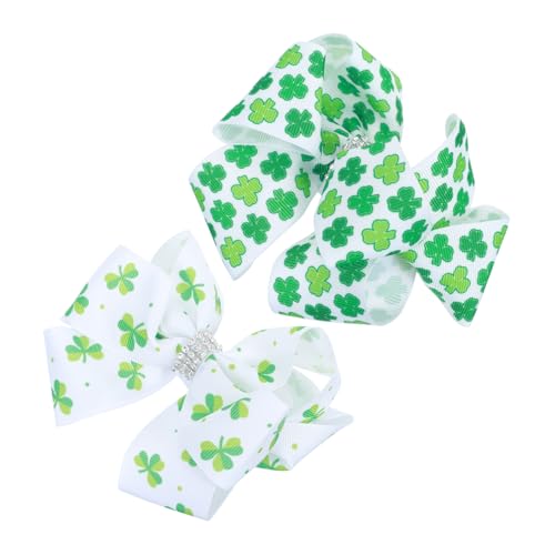 BESTonZON 2St Shamrock Festival Haarschmuck Alligator-Haarspangen mit Schleifen st. Patricks Day Haarschleifen kinder haarspangen haarspange kinder Schleife Kleeblatt Haarnadel Haarklammer von BESTonZON