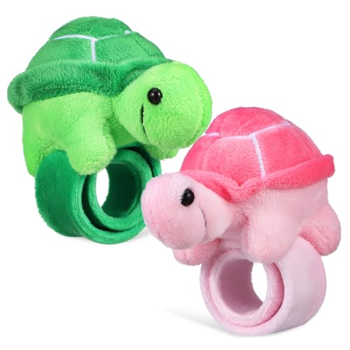 BESTonZON 2stücke Kuschelige Zwei Tier-snap-armbänder Plüsch-schildkröte Grün Rosa Dekorative Handgelenkarmbänder Für Partys Geschenke Modisches Accessoire von BESTonZON