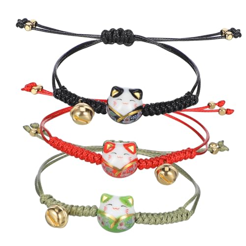 BESTonZON 3stücke Katzenarmband Mit Glöckchen Aus Verstellbares Schnurarmband Japanisches Glücksbringer-armband Für Frauen Und Männer von BESTonZON