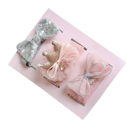 BESTonZON 3 Stück Haarband für Babys mit Krone und Schleife Elastische Kopfbedeckung Weichem Material für Kleinkinder und Neugeborene Pfirsichfarben Langlebig und Hautfreundlich von BESTonZON