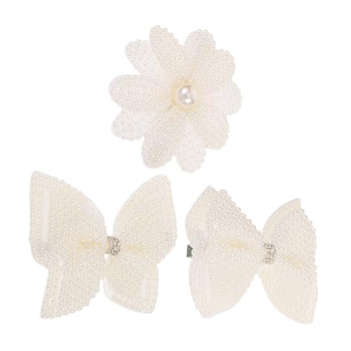 BESTonZON 3 Stück Perle Haarspange kleine Haarschleifen Schleifenclips für Frauen Mode Bughaarnadel Schleifenhaar Haarspangen kawaii Mädchenschleifen für Haare Bögen Nachahmungperlen Weiß von BESTonZON