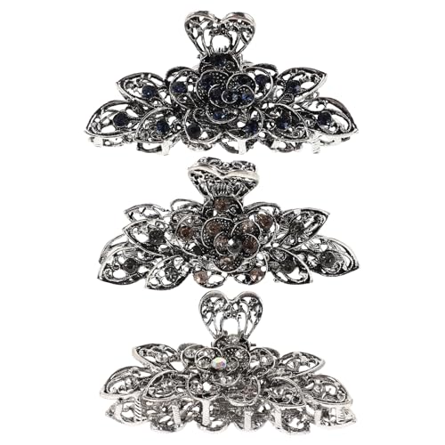 BESTonZON 3 Stück große Haarklammern für Frauen und Mädchen, Metall, Retro-Stil, mit glitzernden Strasssteinen, Bananenkiefer-Haarklammern, starker Halt, rutschfeste Kopfbedeckung von BESTonZON