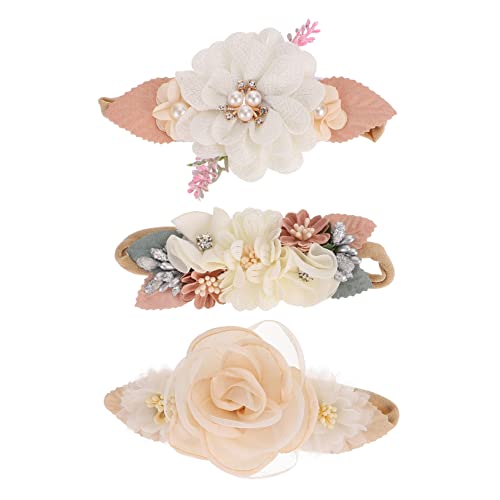 BESTonZON 3stücke Teiliges Mädchen Blumen Haarband Neugeborene Foto Zubehör Bequeme Und Stilvolle Stirnbänder Rosé Und Perlmuttschimmer Für Festliche Anlässe von BESTonZON