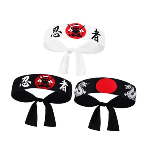 BESTonZON 3stücke Stirnband Japanisch Für Küche Und Sport Ninja-design in Karate-stil Robustes Material Für Cosplay Und Partys Geeignet Für Junge Mädchen Und Erwachsene von BESTonZON