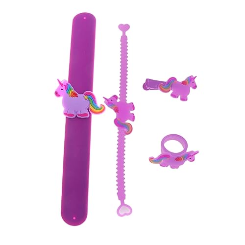 BESTonZON 4 Stück Kinderklatschring Mädchen Ringe Haarspangen für Mädchen einhornkostüm unicorn costume geschenk Haarklammer Cartoon-Klappring Cartoon-Ring Mode Haarnadel Papa-Kreis Armband von BESTonZON