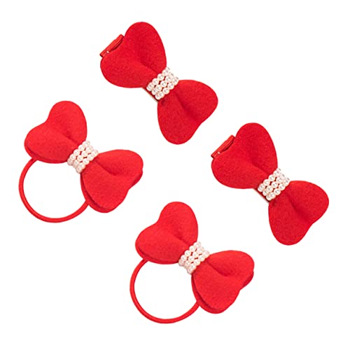 BESTonZON 4stücke Junge Mädchen Haarschleifen Mit Perlen Roten Haarbändern Und Clips Für Partys Geburtstage Und Tägliche Outfits Hübsches Haarschmuck Für Mädchen von BESTonZON