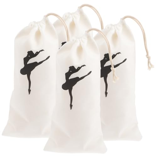 BESTonZON 4 Stück Teiliges Baumwoll Canvas Ballettschuh Aufbewahrungsbeutel mit Kordelzug Atmungsaktiv und Geruchsfrei für Ballett Spitzenschuhe Mädchen Praktische Tanzschuh Tasche von BESTonZON