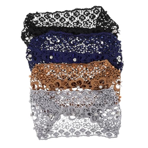 BESTonZON 4 Stück Teiliges Spitzen Haarband Set mit Kunstperlen Elastische Geknotete Haarbänder Filigraner Spitze für Damen Komfortable Haarschmuck Accessoires Schwarz Braun und für Alltag von BESTonZON