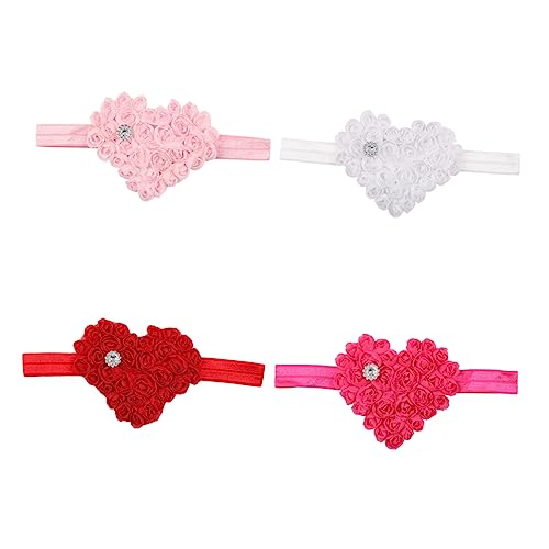 BESTonZON 4 Stück haarband weihnachts haarschmuck Blumenstirnband für -Haarschleifen Weihnachten Blumenkopfschmuck Weihnachtsherz-Neugeborenen-Stirnband Chiffon rot von BESTonZON