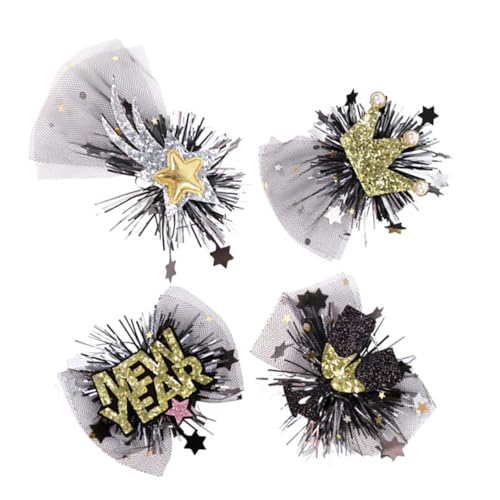 BESTonZON 4stücke Neujahr Haarspangen Chinesisches Frühlingsfest Haarschmuck Mit Glitzerkrone Sternen Und Buchstaben Für Frauen Für Partys Und Fotosessions von BESTonZON