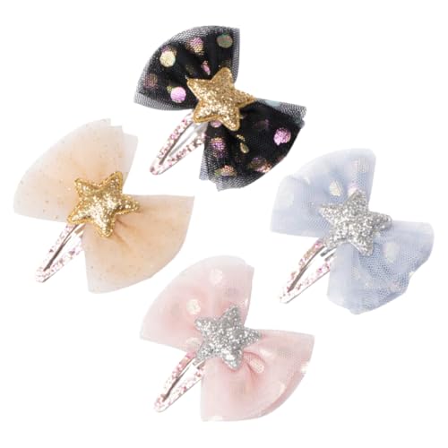 BESTonZON 4stücke Teiliges Haarspangen Mit Sternen Und Netzschleifen Für Mädchen Bunte Haarschmuck-accessoires Für Besondere Anlässe Und Alltag Für Alter Von Jahren von BESTonZON