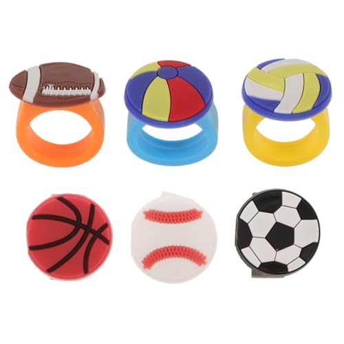 BESTonZON 6 Stück Cartoon Ringe aus PVC Lustige Finger Ringe für Sportpartys als Goodie Bag Füller Verschiedene Sportarten Wie Fußball Basketball Volleyball Rugby und von BESTonZON