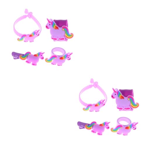 BESTonZON 8 Stk Cartoon-Klappring einhornkostüm unicorn costume einhorndeko Mädchen Geschenk Armband für kinder Ringe Haarnadel Kinderarmband Kinder Haarspange Mode vierteiliges Set Violett von BESTonZON