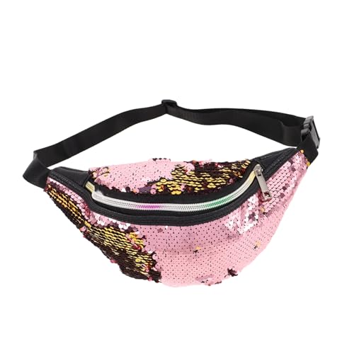 BESTonZON Damen Gürteltasche Mermaid Pailletten Bauchtasche Verstellbar Glitzer Hüfttasche Sportliche Umhängetasche Modisch für Reisen und Rosa Gold von BESTonZON