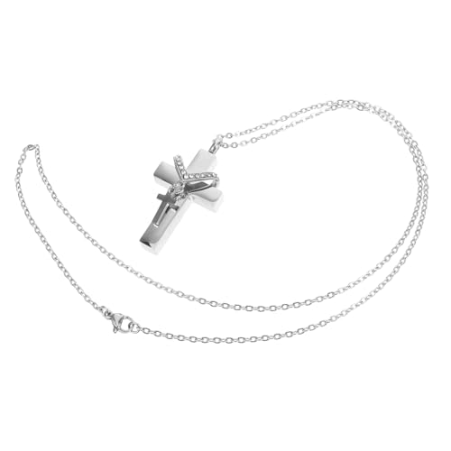 BESTonZON Edelstahl Urnenanhänger Kreuz Halskette für Überreste mit Verstellbarer Kette Tiergedenkschmuck für Männer und Frauen Sichere Aufbewahrung Stilvolle Erinnerung an Geliebte von BESTonZON