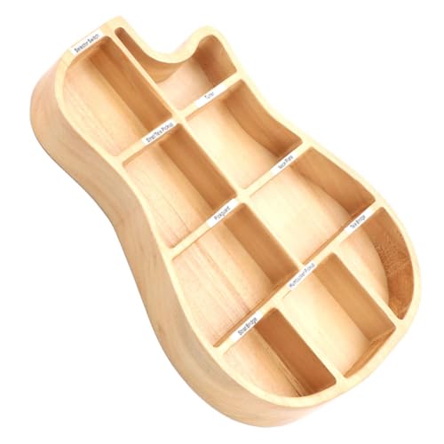 BESTonZON Gitarre Plektrum Aufbewahrungsbox Aus Holz Gitarre-förmiger Organizer Mit Fächern Robust Und Elegant Für Musikzimmer Und Gitarristen Schützt Vor Verlust Und Beschädigung von BESTonZON