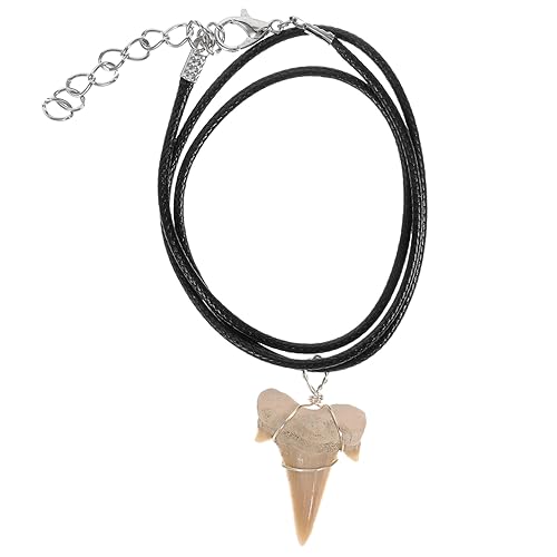 BESTonZON Haifischzahn Halskette für Damen Einzigartiger Anhänger mit Lederkette Handgefertigter Schmuck aus Natürlichem Haifischzahn Retro Stil Vielseitig Kombinierbar für Verschiedene von BESTonZON