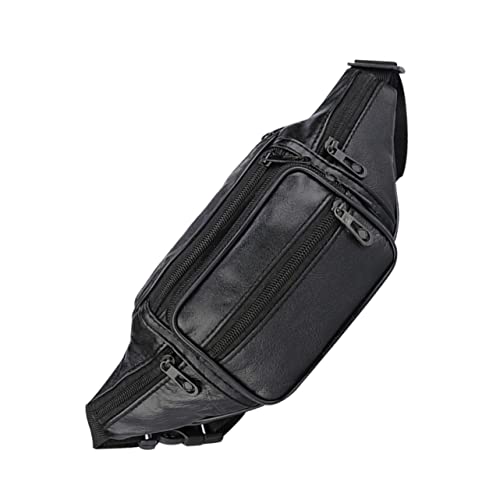 BESTonZON Herren Gürteltasche Taille Fanny Vintage Utility-Gürteltasche im Freien Bauchtasche Männer Riementasche Telefon Brieftasche laufendes Zubehör laufende Hüfttasche Rindsleder Schwarz von BESTonZON