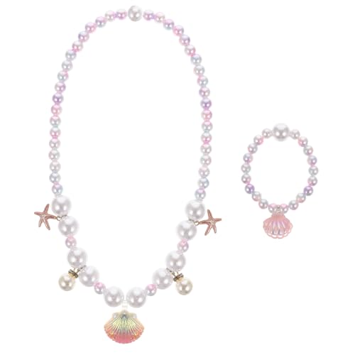 BESTonZON Perlen Schmuckset mit Muschelanhänger Teiliges Mädchen Halskette und Armband in Rosa Kindgerechtes Modisches Schmuckzubehör für Kleinkinder und Mädchen zum Anziehen von BESTonZON