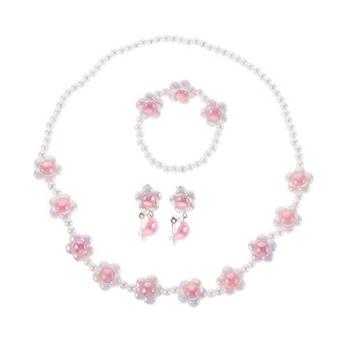 BESTonZON Schmuckset für Mädchen mit Perlen und Blumen Elegantes Halskette Armband Ohrringe Set Komfortables Langlebiges Prinzessin Zubehör für Geburtstage Feiertage Hochzeiten von BESTonZON