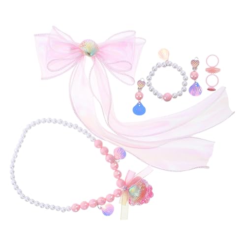 BESTonZON Teiliges Schmuckset Mädchen Meerjungfrau Prinzessin Accessoires mit Perlenarmband Muschel Halskette Ring und Clip-ohrringen Leichtes Sicheres Spielschmuck für Fantasievolles von BESTonZON