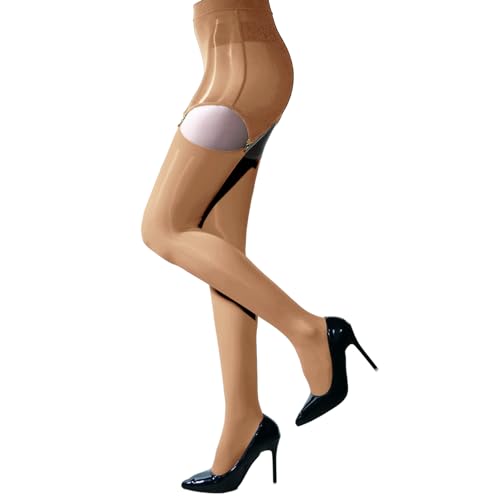 BESYFAY Damen 8 Den Öl Glänzend Strapsstrumpfhose mit oberschenkelhohen Strümpfen Nylon Glanz Seidenglatt Strumpfhose von BESYFAY