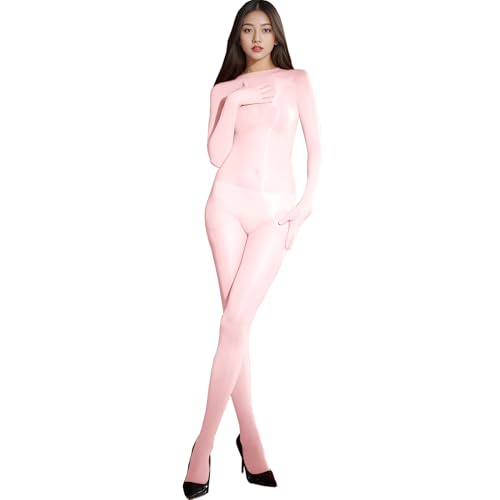BESYFAY Damen Herren 8 Den Öl Glänzend Nahtlos Bodystocking GanzköRper Strumpfhosen Nylon Bodysuit mit Handschuhe von BESYFAY