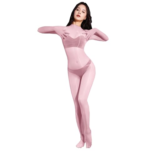 BESYFAY Damen Herren 8 Den Öl Glänzend Nahtlos Ganzkörperstrumpfhose Nylon Bodystocking Shining Bodysuit mit Handschuhe von BESYFAY