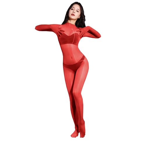 BESYFAY Damen Herren 8 Den Öl Glänzend Nahtlos Ganzkörperstrumpfhose Nylon Bodystocking Shining Bodysuit mit Handschuhe von BESYFAY