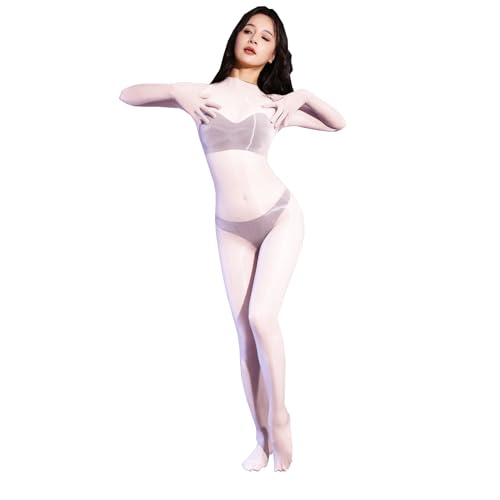 BESYFAY Damen Herren 8 Den Öl Glänzend Nahtlos Ganzkörperstrumpfhose Nylon Bodystocking Shining Bodysuit mit Handschuhe von BESYFAY