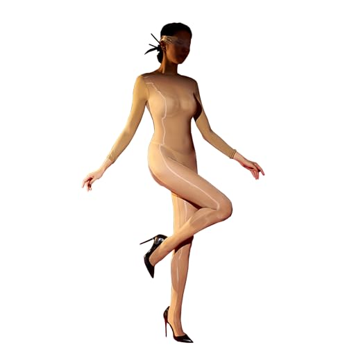 BESYFAY Damen Herren Langarm Bodysuit 8 Den Öl Glänzend Nahtlos Bodystocking Nylon GanzköRper Strumpfhose von BESYFAY