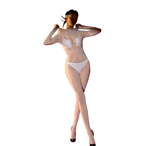 BESYFAY Damen Herren Langarm Bodysuit 8 Den Öl Glänzend Nahtlos Bodystocking Nylon GanzköRper Strumpfhose von BESYFAY