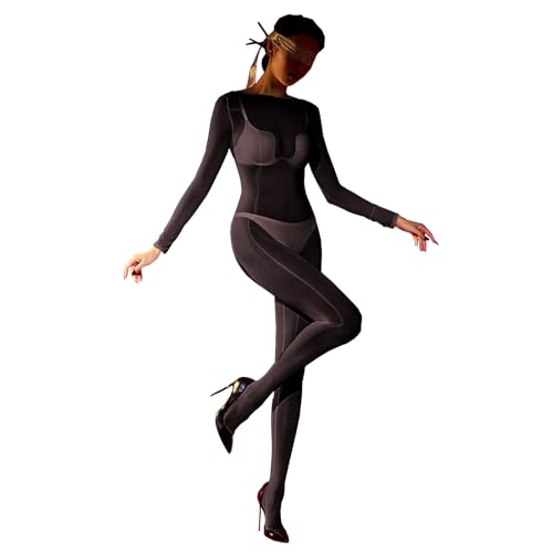 BESYFAY Damen Herren Langarm Bodysuit 8 Den Öl Glänzend Nahtlos Bodystocking Nylon GanzköRper Strumpfhose von BESYFAY