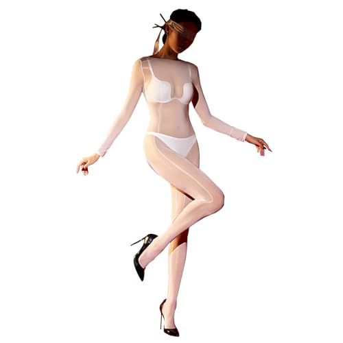BESYFAY Damen Herren Langarm Bodysuit 8 Den Öl Glänzend Nahtlos Bodystocking Nylon GanzköRper Strumpfhose von BESYFAY