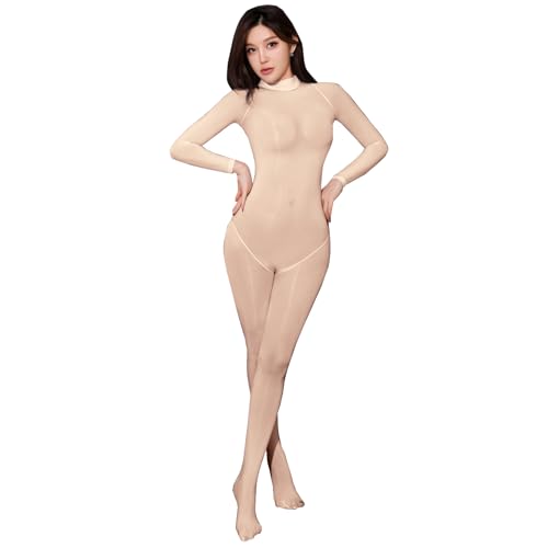 BESYFAY Herren 8 Den Langarm Nahtlos Nylon Bodystocking Hohe Kragen Öl Glänzend GanzköRper Strumpfhose mit Penishülle von BESYFAY