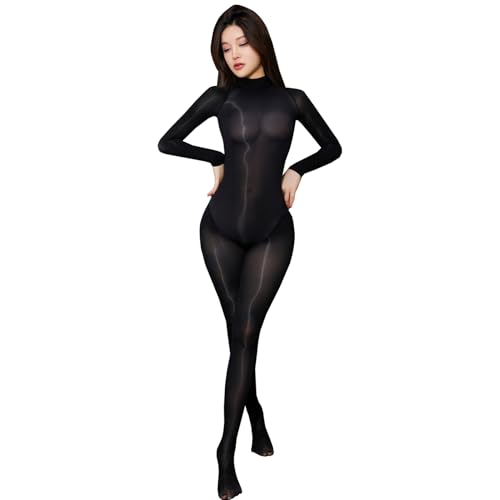 BESYFAY Herren 8 Den Langarm Nahtlos Nylon Bodystocking Hohe Kragen Öl Glänzend GanzköRper Strumpfhose mit Penishülle von BESYFAY
