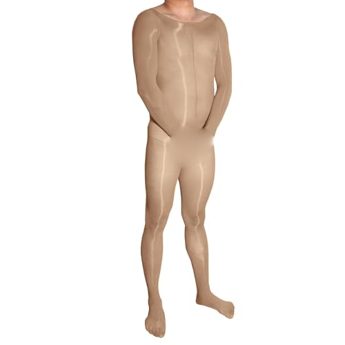 BESYFAY Herren Bodystocking Öl Glänzend Langarm Bodysuit Hochelastische Nylon GanzköRper Strumpfhose von BESYFAY