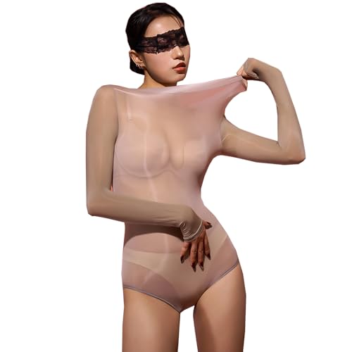 BESYFAY Herren Männer Langarm Nylon Bodystocking Öl Glänzend Ganzkörper Strumpfhose(Grau,geschlossen Penishülle) von BESYFAY