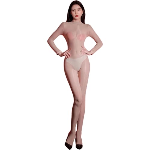 BESYFAY Herren Öl Glänzend Bodystocking Langarm Nahtlos Bodysuit Nylon GanzköRper Strumpfhose(Schwarz,Offene Penishülle) von BESYFAY