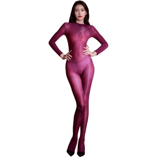 BESYFAY Herren Öl Glänzend Bodystocking Langarm Nahtlos Bodysuit Nylon GanzköRper Strumpfhose(Schwarz,Offene Penishülle) von BESYFAY