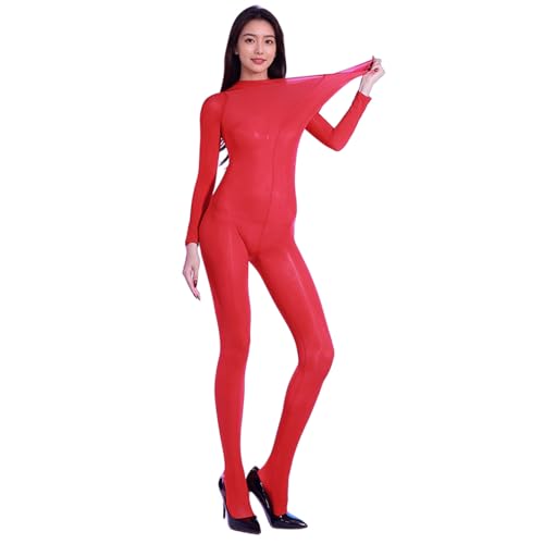 BESYFAY Herren Öl Glänzend Bodystocking Langarm Nahtlos Bodysuit Nylon GanzköRper Strumpfhose(Schwarz,Offene Penishülle) von BESYFAY