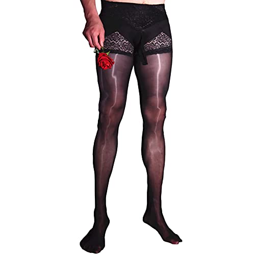 BESYFAY Herren Sexy Öl Glänzend Strumpfhosen 8 Den Extraglatt Unterwäsche Durchsichtig Seidig Strumpfhose mit Penishülle von BESYFAY