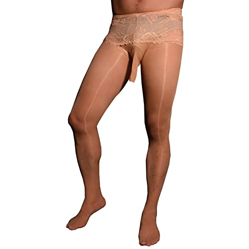 BESYFAY Herren Sissy 8 Den Öl Glänzend Nylon Strumpfhosen Ultradünn Durchsichtig Niedrige Taille Strumpfhose mit Penishülle von BESYFAY