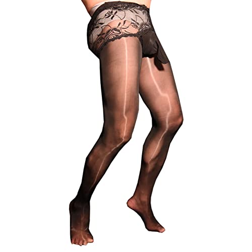 BESYFAY Herren Sissy 8 Den Öl Glänzend Nylon Strumpfhosen Ultradünn Durchsichtig Niedrige Taille Strumpfhose mit Penishülle von BESYFAY