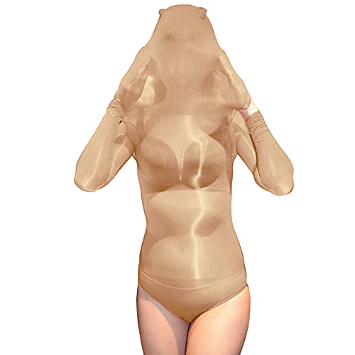 BESYFAY Unisex 8 Den Nylon Tanga Body Stocking Öl Glänzend Bodystocking GanzköRper Strumpfhose mit Kapuze von BESYFAY