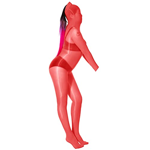 BESYFAY Unisex Nylon Bodystocking mit Halbe Kapuz Body Overall GanzköRper Strumpfhose mit Handschuhen & 5 Zehen von BESYFAY