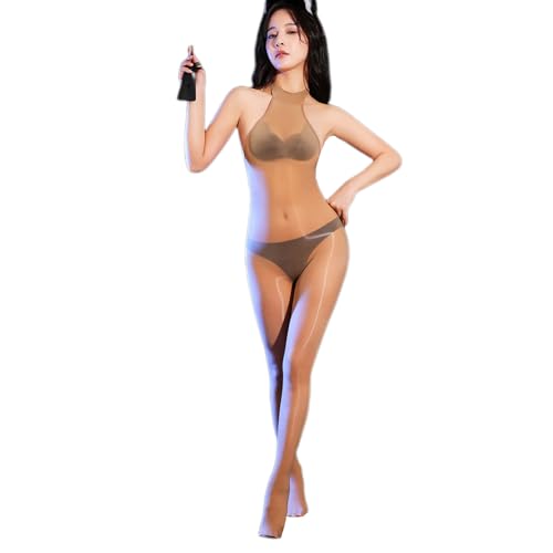 BESYFAY Unisex Öl Glänzend Ärmellos Overall 8 Den Nylon Bodystocking Ganzkörper Neckholder Bodysuit Catsuit von BESYFAY